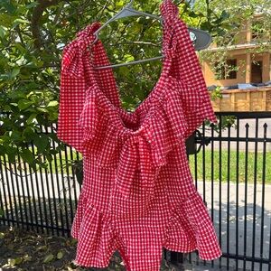 ‘Goldie’ Red Gingham Ruffle One-Piece Swimsuit